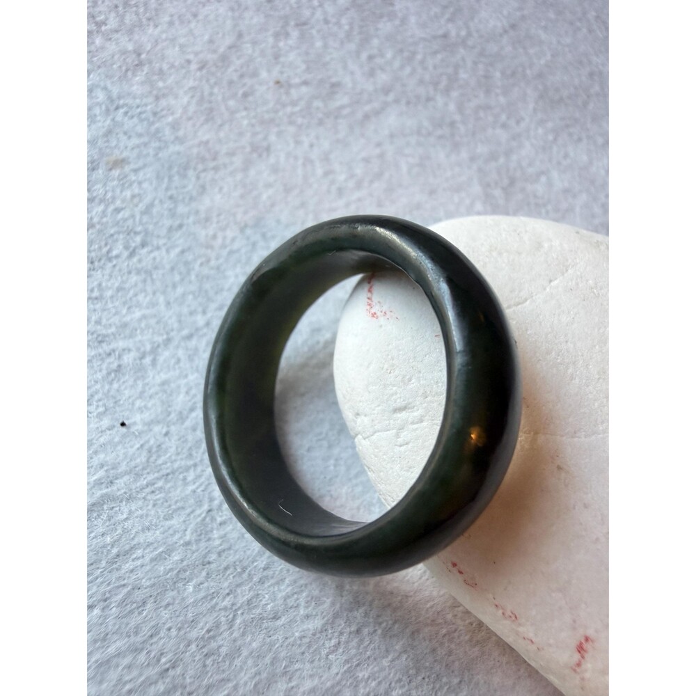 Natural Dark Green Jade Band Ring, Chunky Nephrite Jade Ring, Size 9.5 US